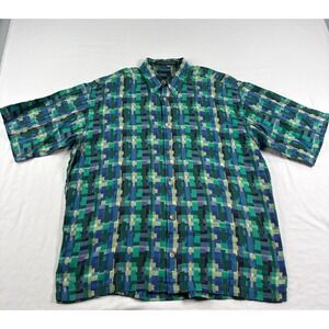 Vintage Jhane Barnes Shirt Mens Medium Green Geometric Button Up 90s